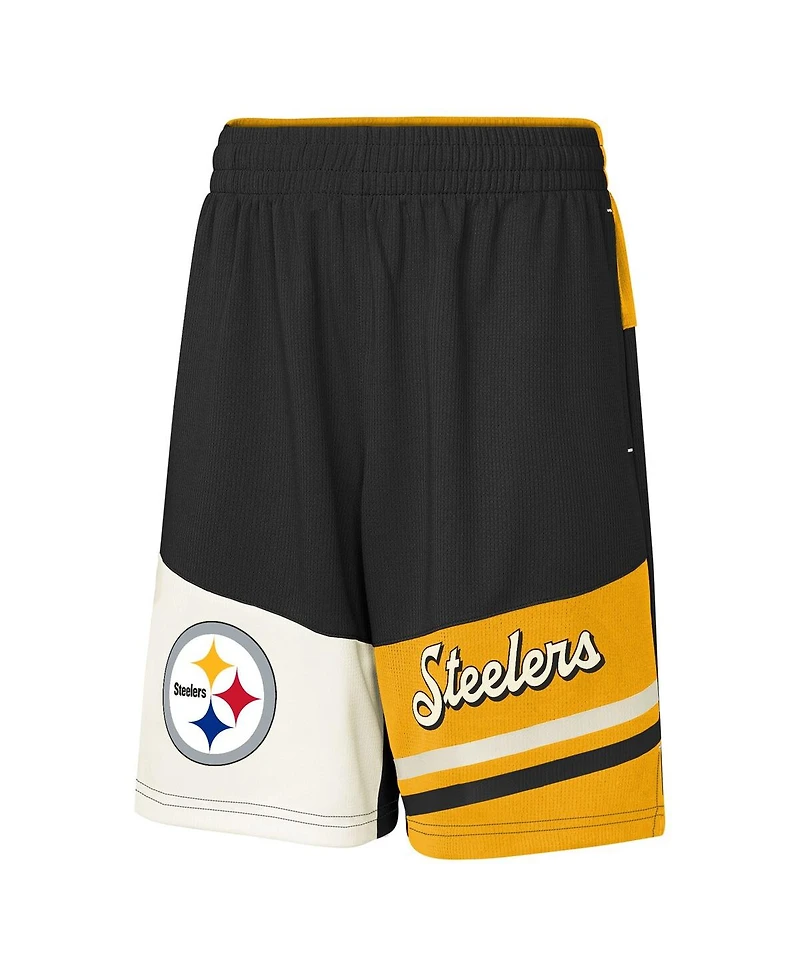 Outerstuff Big Boys and Girls Black Pittsburgh Steelers Fandemonium Mesh Shorts
