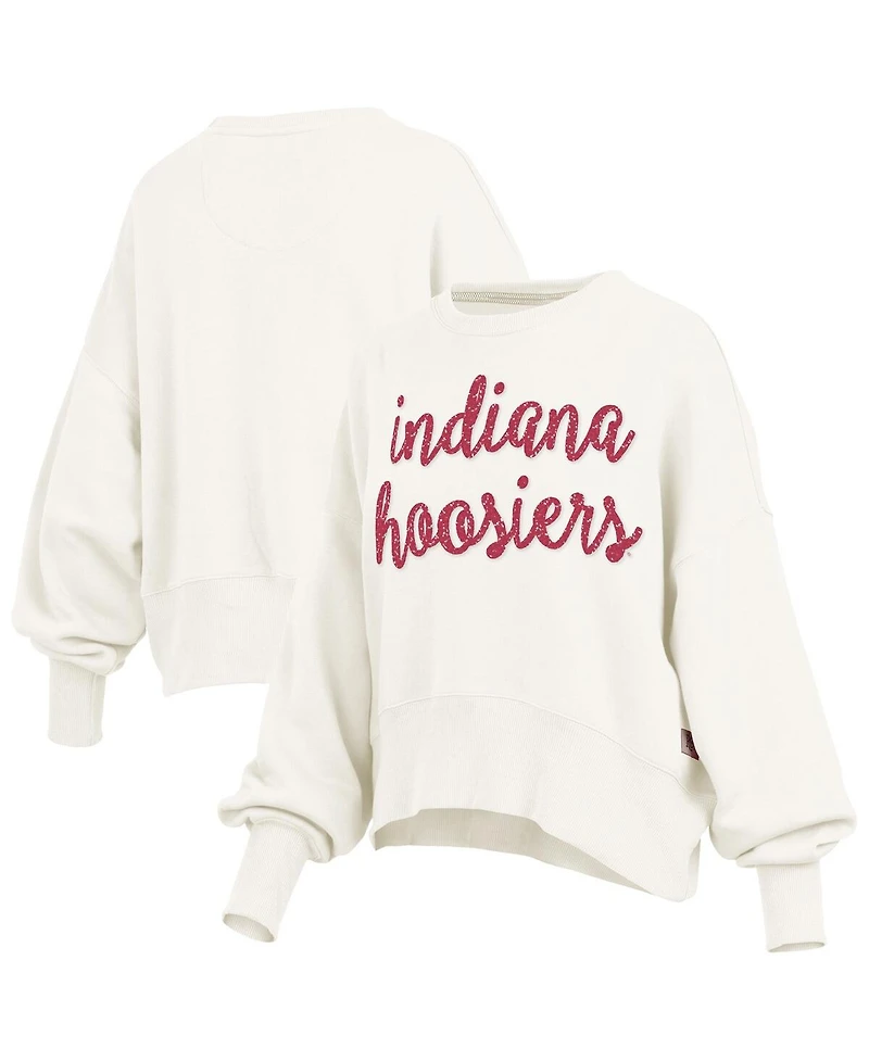 Pressbox Women's Cream Indiana Hoosiers Oversized Chelsea Waist Length Pullover Sweatshirt