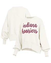 Pressbox Women's Cream Indiana Hoosiers Oversized Chelsea Waist Length Pullover Sweatshirt