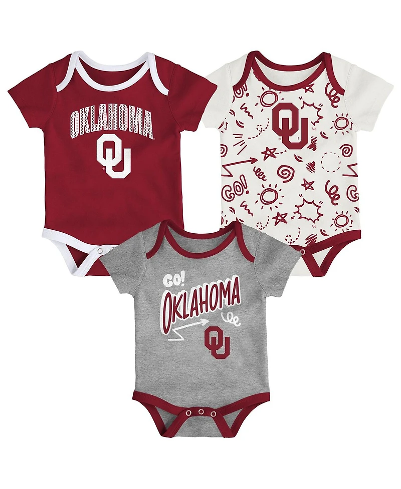 Outerstuff Baby Boys and Girls Oklahoma Sooners 3-Pack All Day Play Bodysuit Set