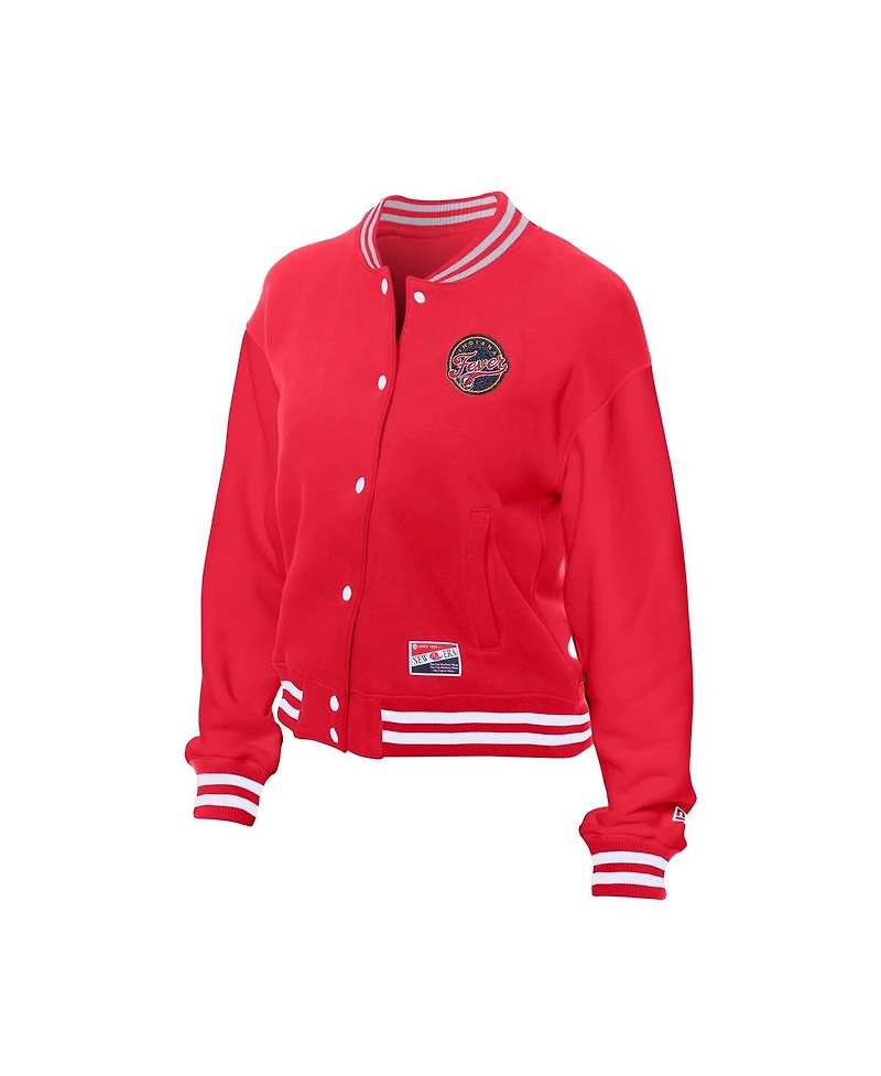 New Era Women's Red Indiana Fever Throwback Varsity Fleece Full-Snap Jacket