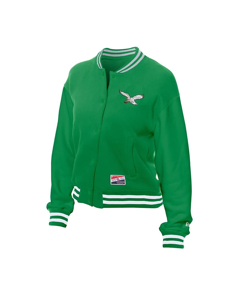 New Era Women's Kelly Green Philadelphia Eagles Throwback Fleece Full-Snap Jacket