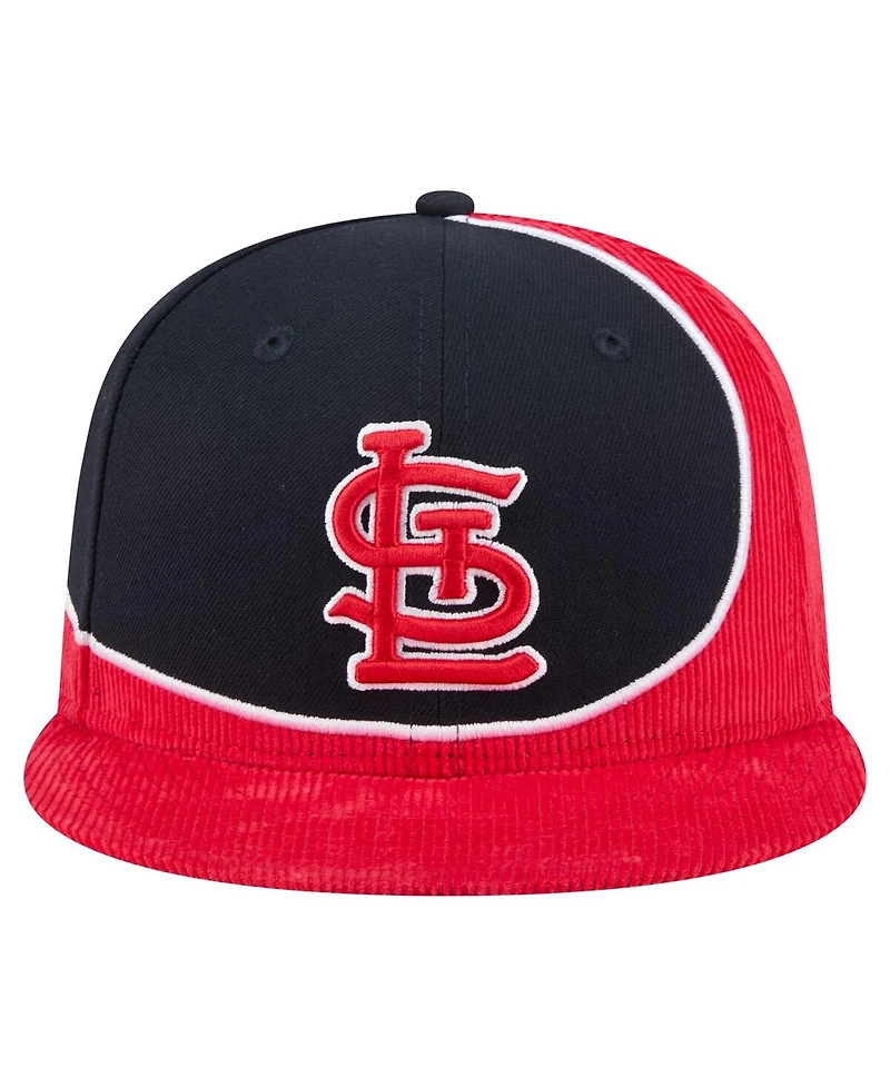 New Era Men's Red/Navy St. Louis Cardinals Retro Split Corduroy Snapback Hat