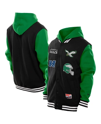 New Era Men's Black Philadelphia Eagles Full-Snap Fleece Hoodie Jacket