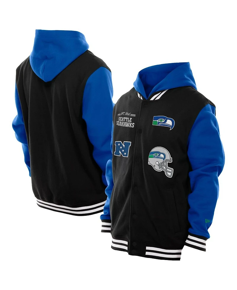New Era Men's Black Seattle Seahawks Full-Snap Fleece Hoodie Jacket