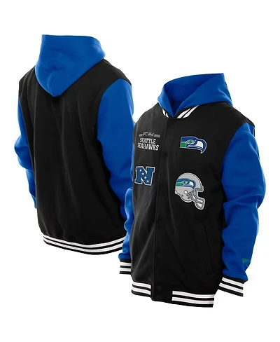 New Era Men's Black Seattle Seahawks Full-Snap Fleece Hoodie Jacket