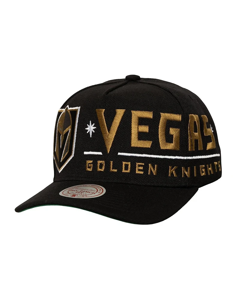 Mitchell Ness Men's Black Vegas Golden Knights Busted Logo Wordmark Wrap-Around Pro Pinch Adjustable Hat