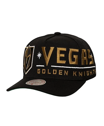 Mitchell Ness Men's Black Vegas Golden Knights Busted Logo Wordmark Wrap-Around Pro Pinch Adjustable Hat