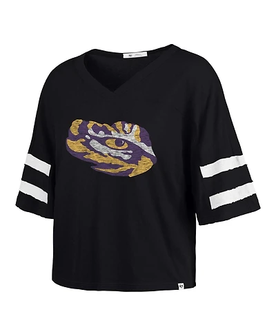 47 Brand Women's Black Lsu Tigers Premier Scout Sleeve Stripe Relaxed Dolman T-Shirt