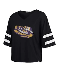 47 Brand Women's Black Lsu Tigers Premier Scout Sleeve Stripe Relaxed Dolman T-Shirt
