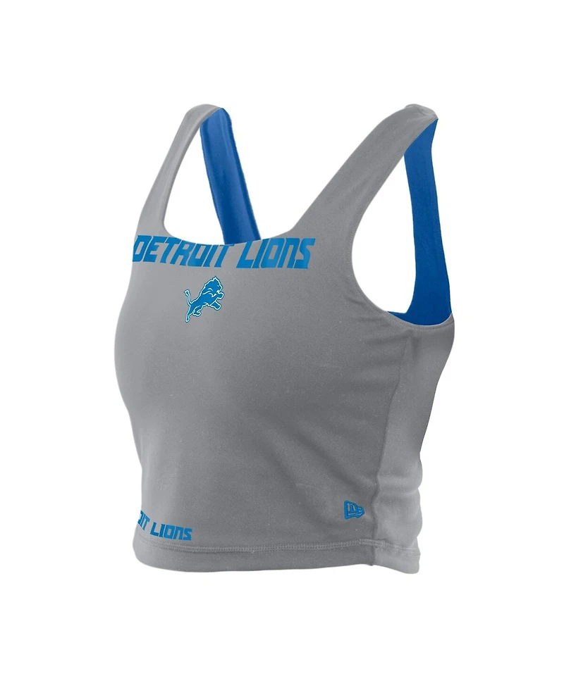 New Era Women's Blue/Gray Detroit Lions Reversible Cropped Sport Classics Tank Top