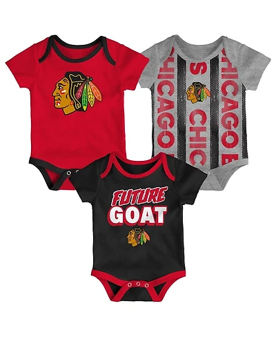 Outerstuff Newborn 3-Pack Chicago Blackhawks Loyal Buddies Bodysuit Set