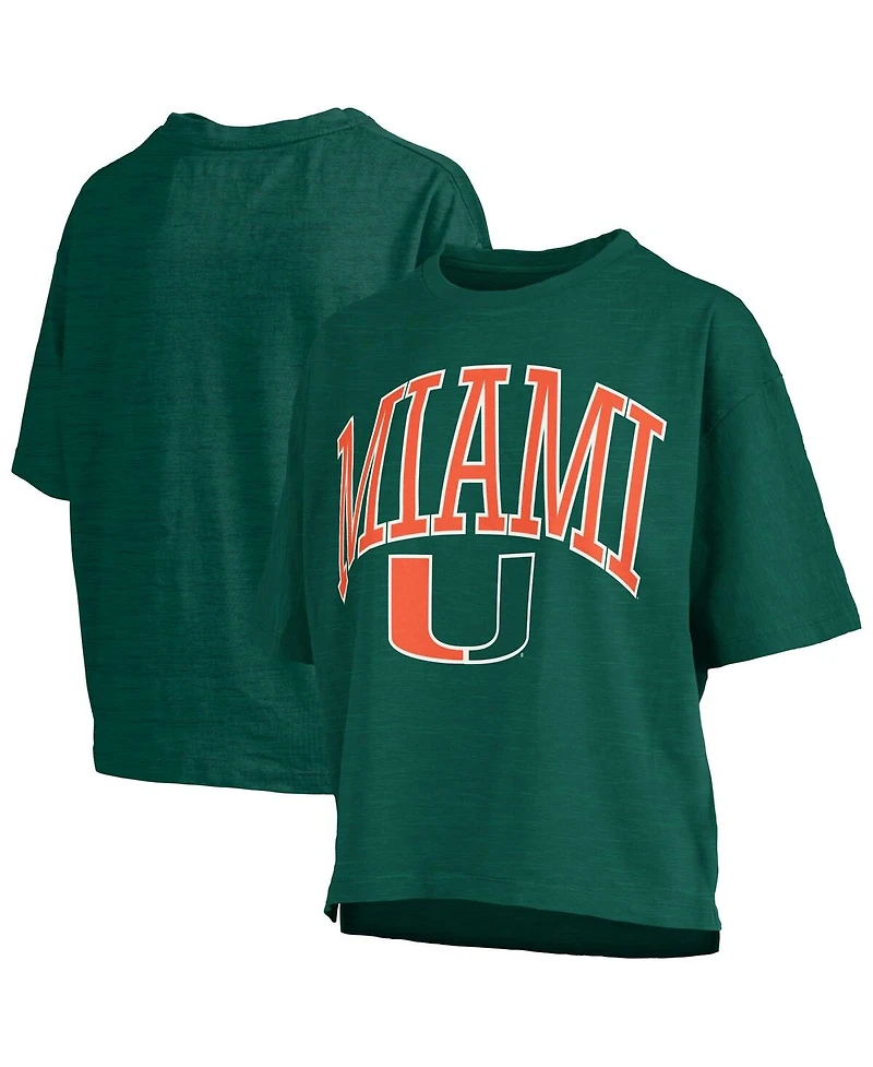 Pressbox Women's Miami Hurricanes Nelson Arch Over Logo Waist Length Oversized Slub T-Shirt