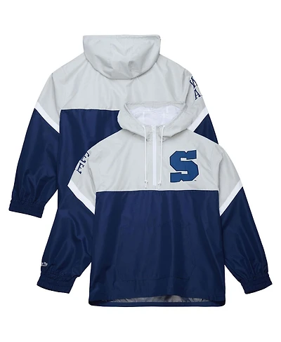 Mitchell & Ness Men's Gray/Navy Penn State Nittany Lions Tie Breaker Logo Vintage Lightweight Anorak Half-Zip Windbreaker