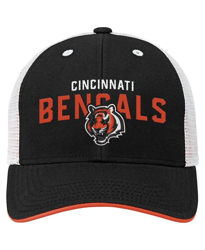 Outerstuff Big Boys and Girls Black Cincinnati Bengals Core Lockup Trucker Adjustable Hat
