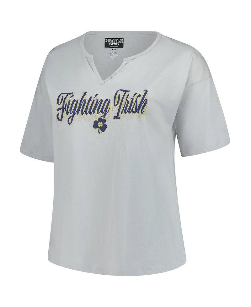Fanatics Women's Gray Notre Dame Fighting Irish Plus Winning Gear Notch Neck T-Shirt