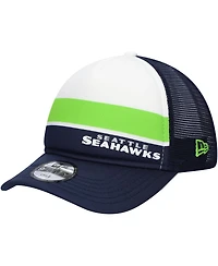 New Era Preschool College Navy Seattle Seahawks Sport Night Color Block 9FORTY A-Frame Trucker Adjustable Hat