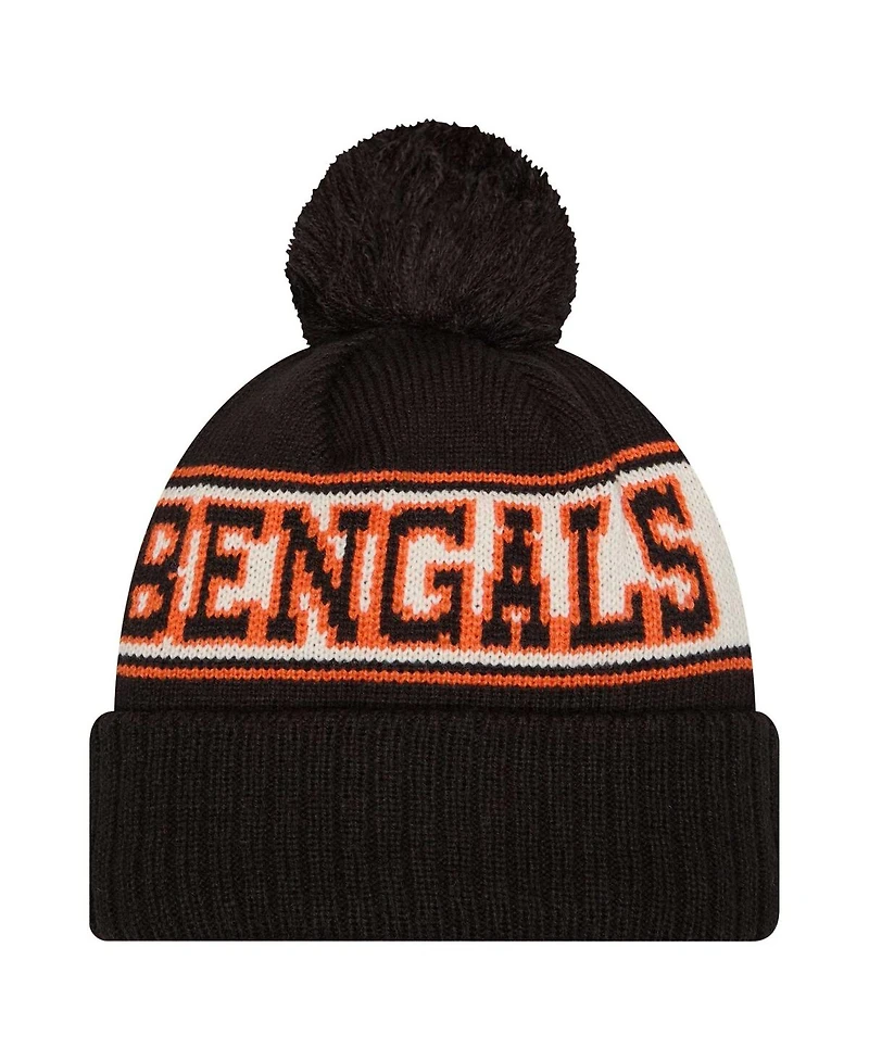 New Era Big Boys and Girls Black Cincinnati Bengals Retro Cuffed Knit with Pom Hat