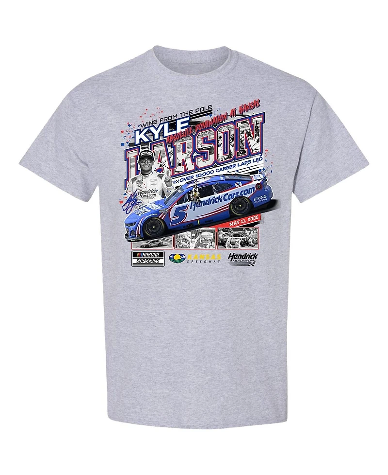 Checkered Flag Sports Men's Heather Gray Kyle Larson 2025 AdventHealth 400 Race Winner T-Shirt