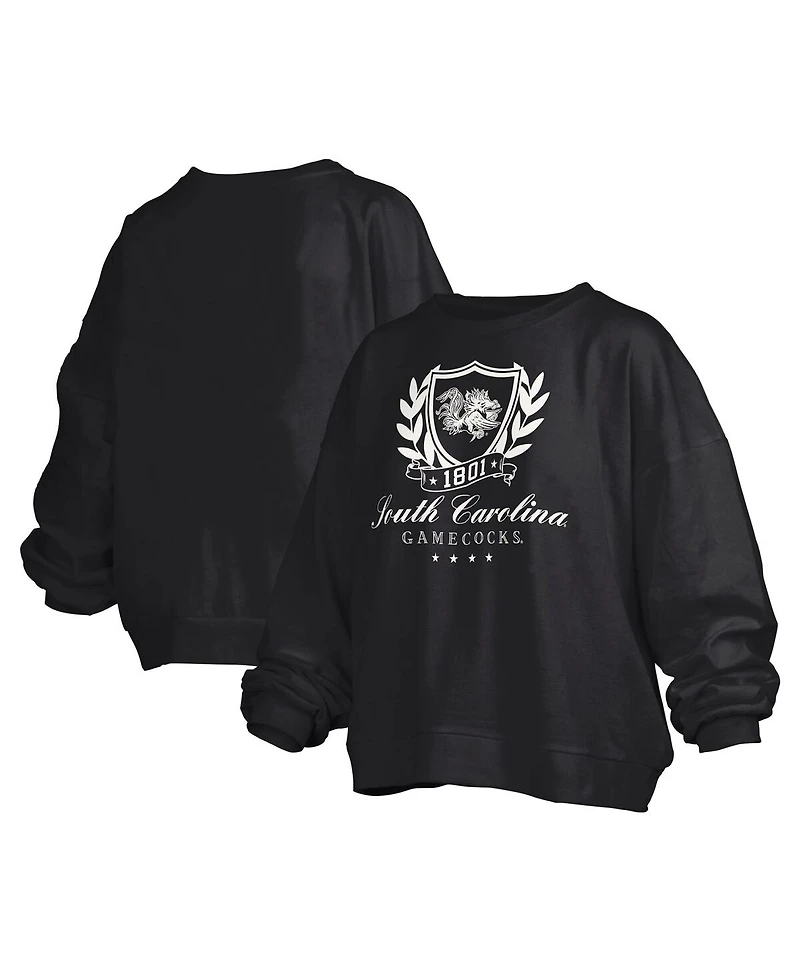 Pressbox Women's Black South Carolina Gamecocks Big Aug Script Janice Oversized Pullover Sweatshirt