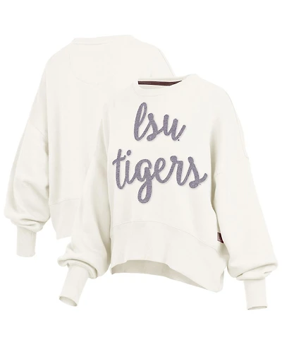 Pressbox Women's Cream Lsu Tigers Chelsea Oversized Pullover Sweatshirt
