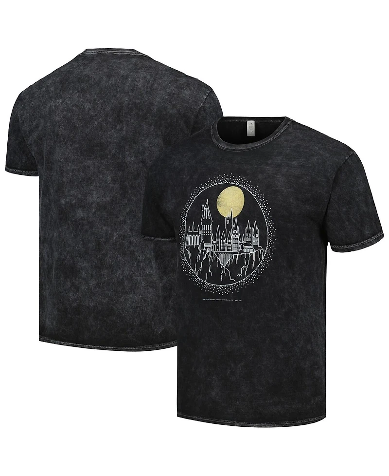 Mad Engine Men's and Women's Black Harry Potter Hogwarts Line Art Graphic T-Shirt