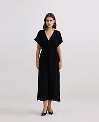 Reistor Women's V-neck Gathered Maxi Dress Black
