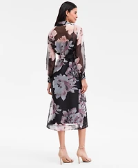 Anne Klein Women's Floral Organza Long-Sleeve Shirtdress