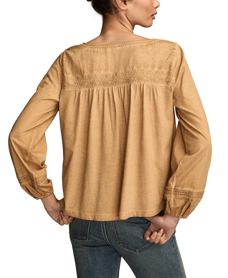 Lucky Brand Women's Long Sleeve Peasant Top