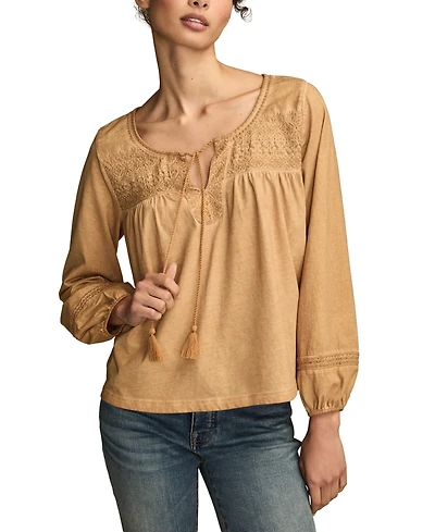 Lucky Brand Women's Long Sleeve Peasant Top
