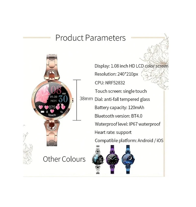 Ruxing Smart Smartwatch For Women Compatible For Android Ios Phones. Smart Bracelet With Female Menstrual Cycle Heart Rate Blood Pressure Remote Photo