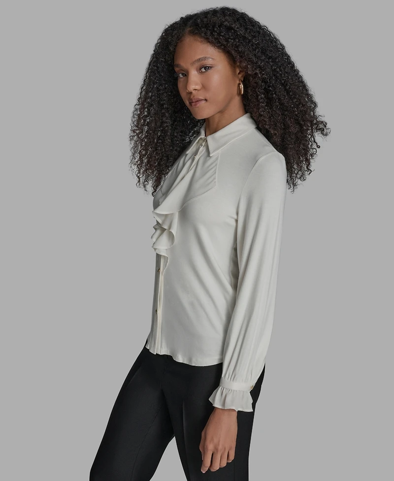 Bcbg Women's Button Down Ruffle Front Blouse