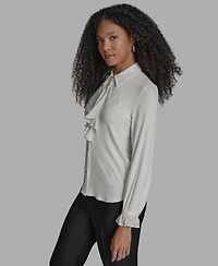 Bcbg Women's Button Down Ruffle Front Blouse