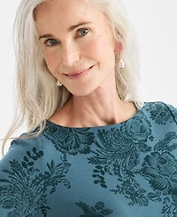 Style & Co Women's Printed Boat-Neck Elbow-Sleeve Top, Macy's Exclusive