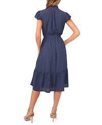 CeCe Women's Double Ruffle Scalloped Sleeve Midi Dress