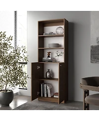 Beyerville Bookcase with Open Storage and 2 Doors, Natural Oak and White