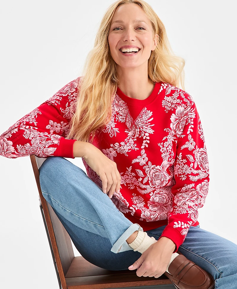 Style & Co Petite Floral Print Long Sleeve Sweater, Macy's Exclusive