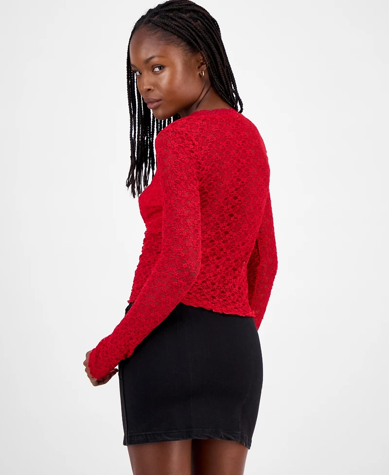 Madden Girl Juniors' Lace Long-Sleeve Top