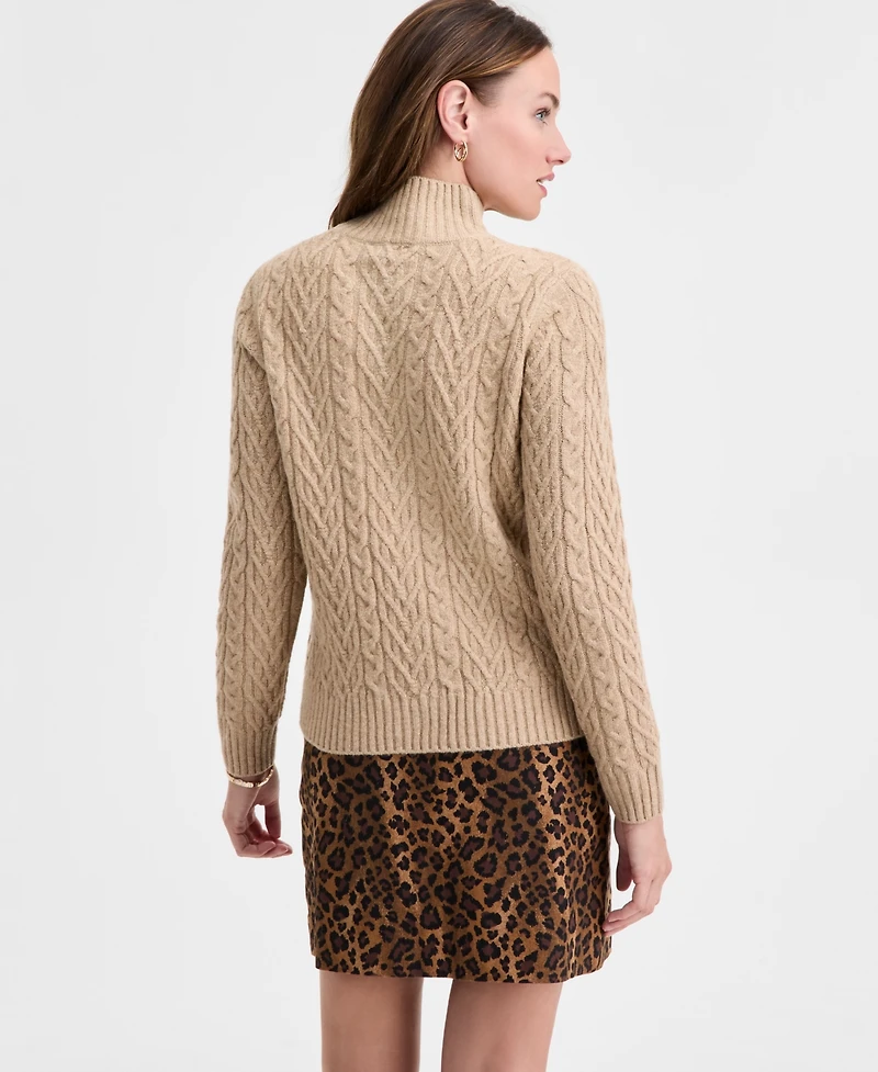 On 34th Women's Mock-Neck Cable-Knit Pullover Sweater, Created for Macy's