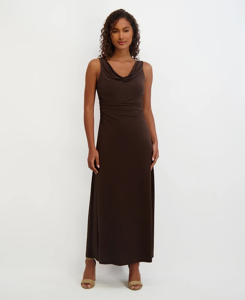 kensie Women's Draped Cowlneck Sleeveless Maxi Dress