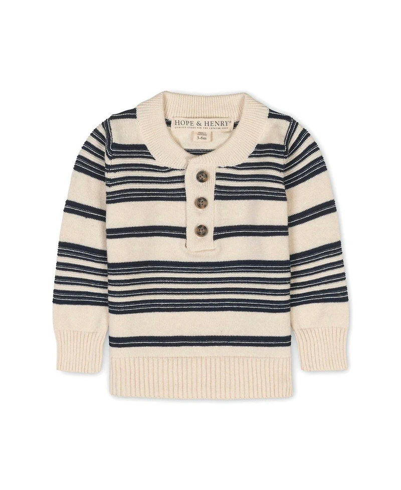 Hope & Henry Baby Boys Organic Long Sleeve Henley Pullover Sweater with Elbow Patches