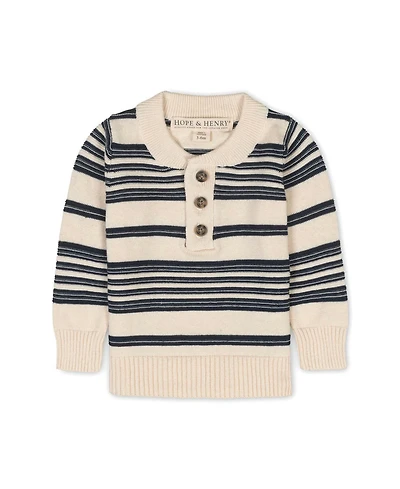 Hope & Henry Baby Boys Organic Long Sleeve Henley Pullover Sweater with Elbow Patches