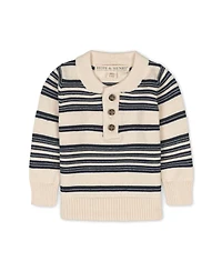 Hope & Henry Baby Boys Organic Long Sleeve Henley Pullover Sweater with Elbow Patches