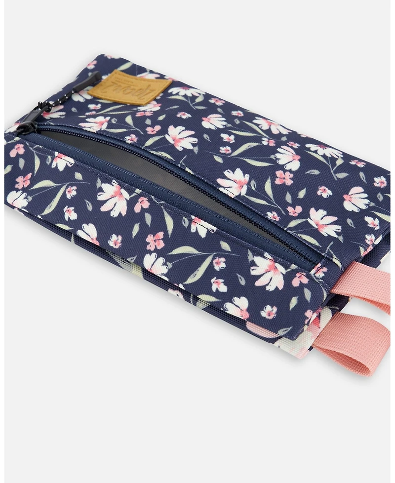 Deux par Deux Girl Double Pencil Case Navy Flower Print - Toddler|Child
