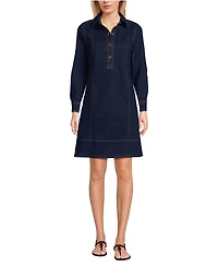 Lands' End Women's Petite Soft Denim Popover Long Sleeve Shirt Dress