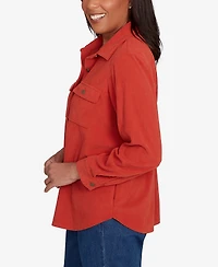 Alfred Dunner Petite Sunset Canyon Plush Ribbed Oversized Button Front Top