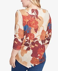 Alfred Dunner Petite Sunset Canyon Dramatic Abstract Floral Asymmetrical Top