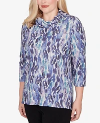 Alfred Dunner Petite Lake Champlain Animal Melange Three Quarter Sleeve Top