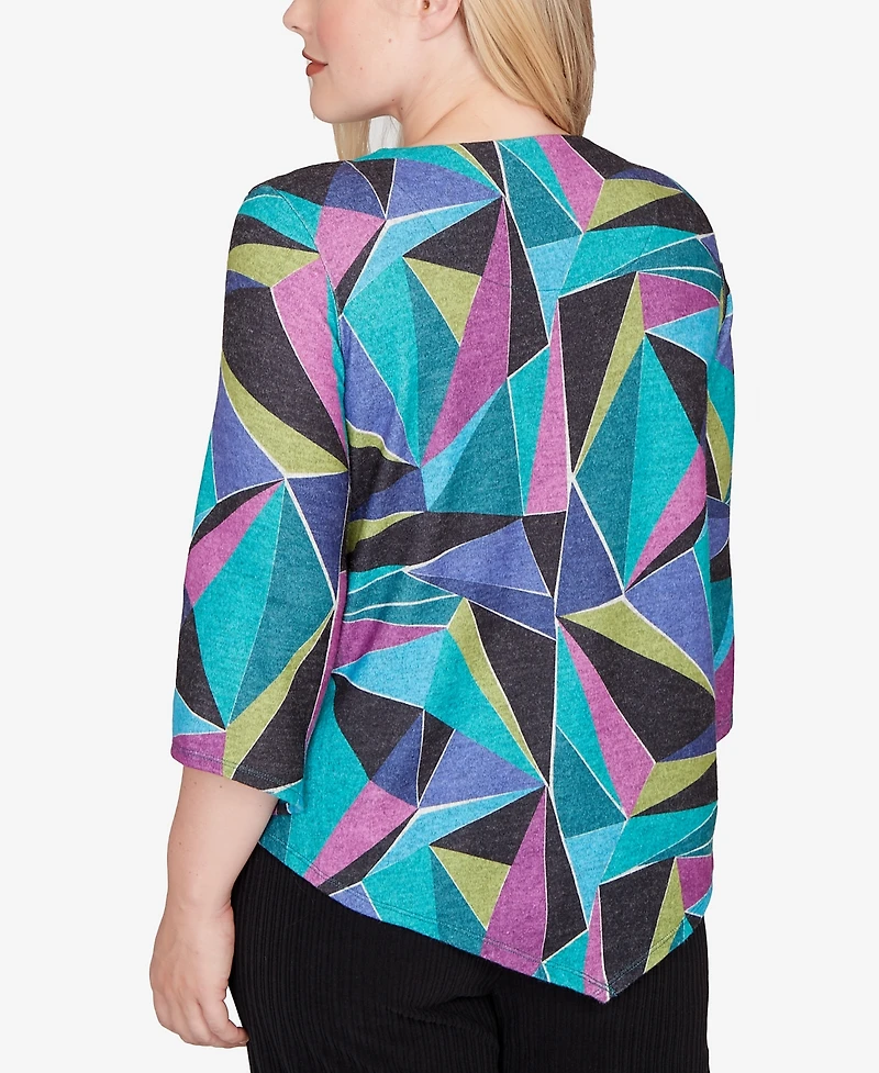 Alfred Dunner Petite Lake Champlain Abstract Stained Glass Top with Necklace