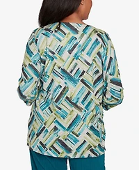Alfred Dunner Petite Lake Champlain Detailed V Neck Brushstroke Top